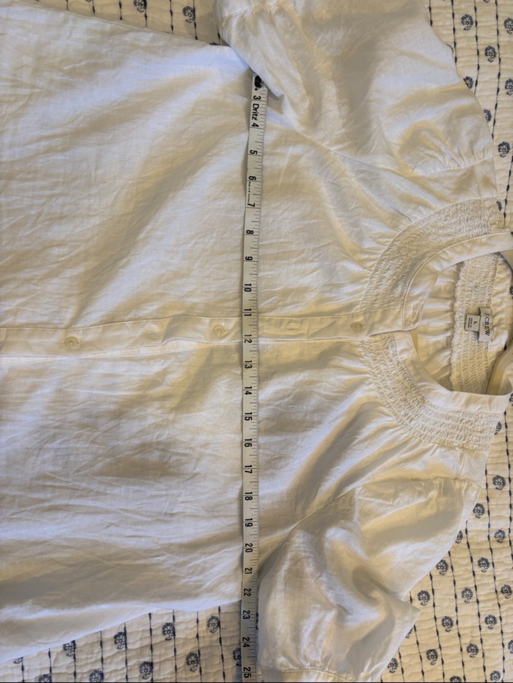 J. Crew White Short-Sleeve Smocked Button-Down Blouse - Picture 4 of 4